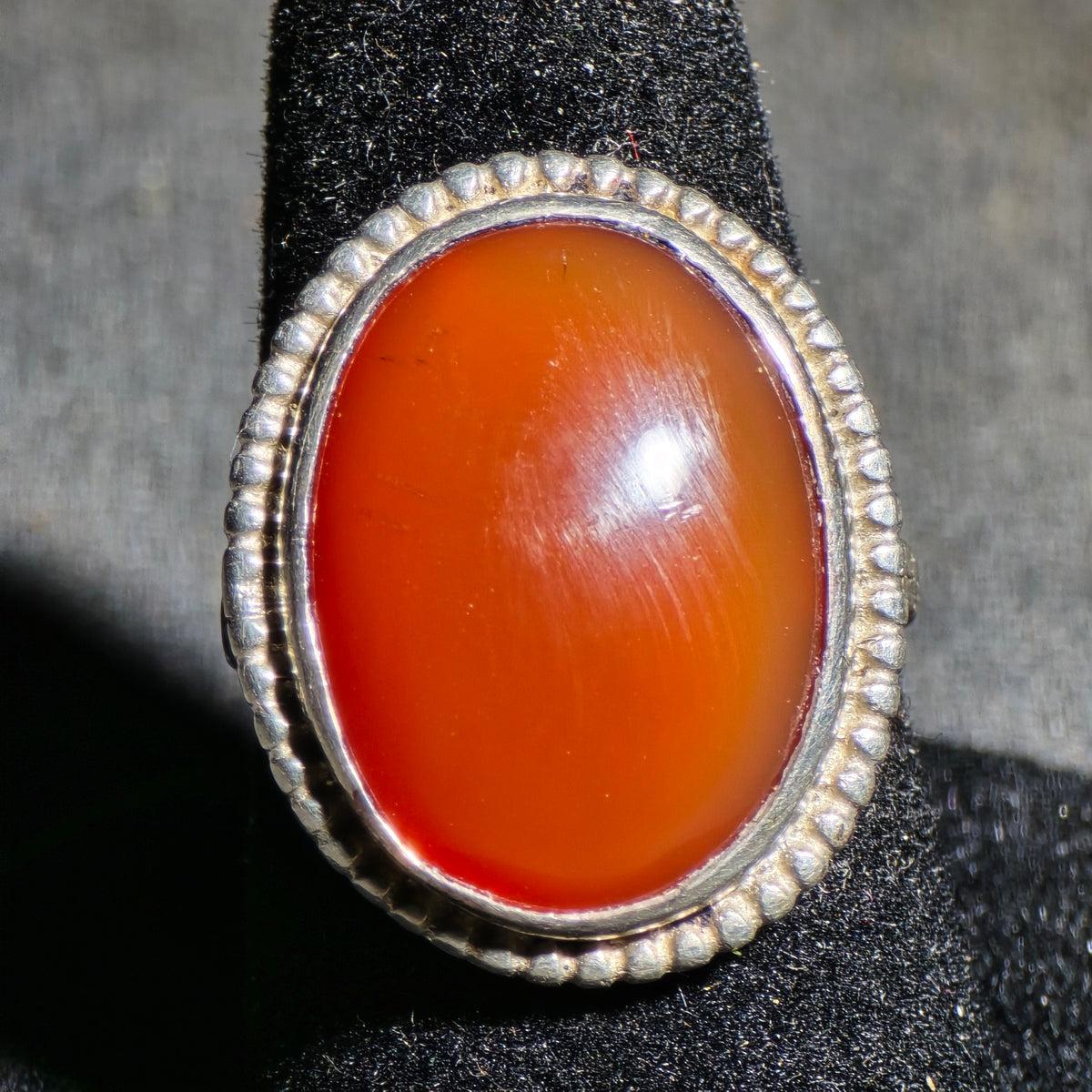 Vintage Sterling Silver Ring with Oval Carnelian Cabochon