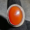 Lot 107 - Vintage Sterling Silver Ring with Oval Carnelian Cabochon, Size 6-1/2, Total Weight 5.7 g