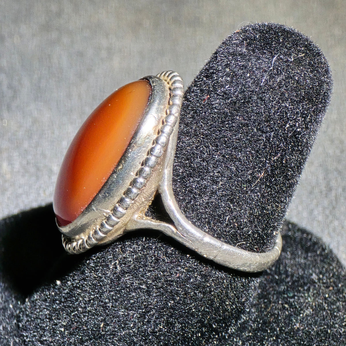Vintage Sterling Silver Ring with Oval Carnelian Cabochon