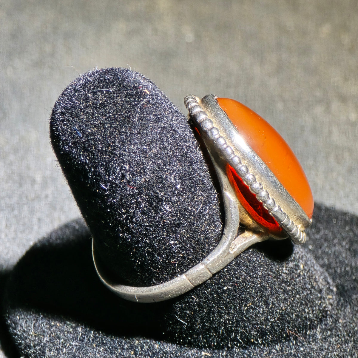 Vintage Sterling Silver Ring with Oval Carnelian Cabochon
