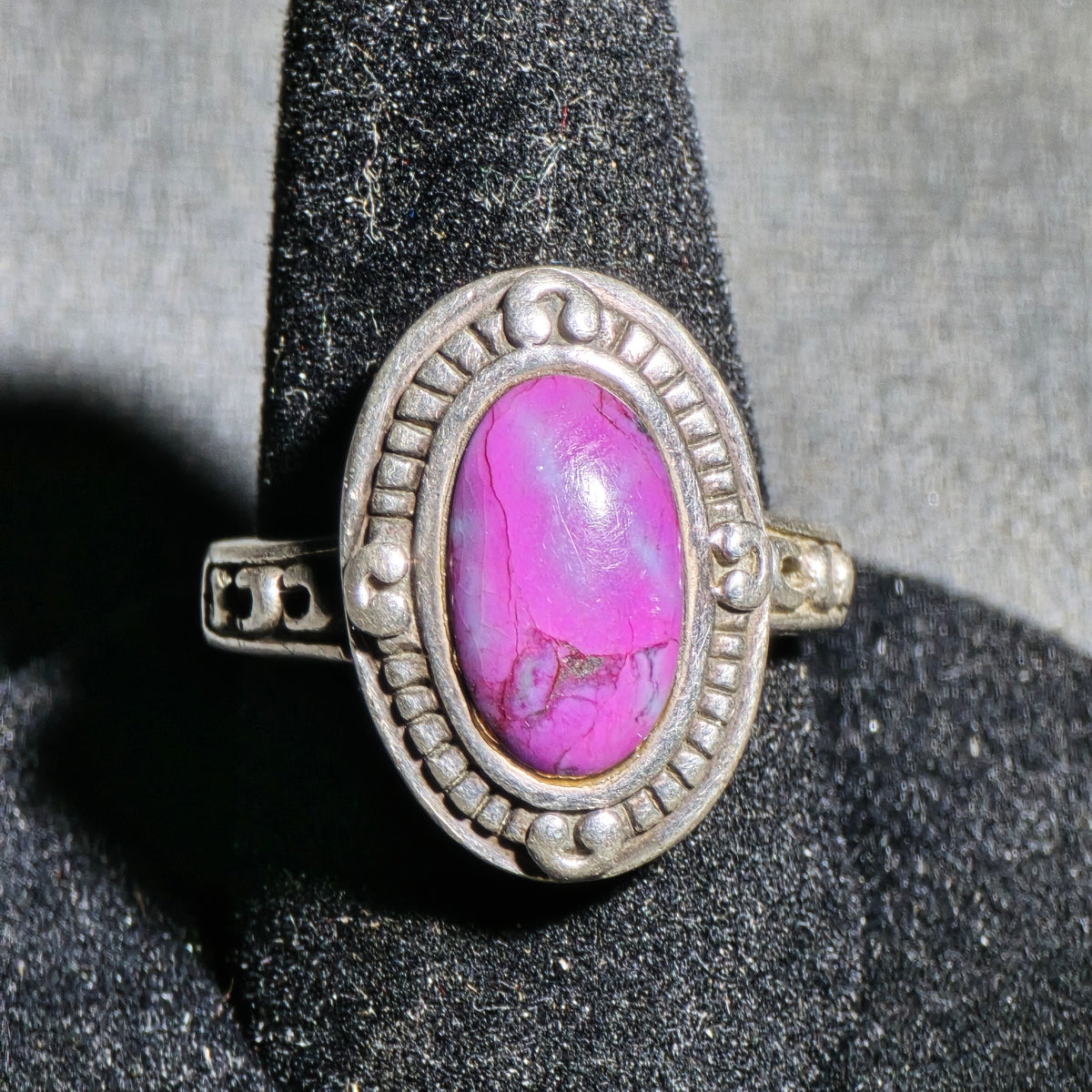 Vintage Sterling Silver Ring with Pink Cabochon Stone, Made in Thailand, Marked 925