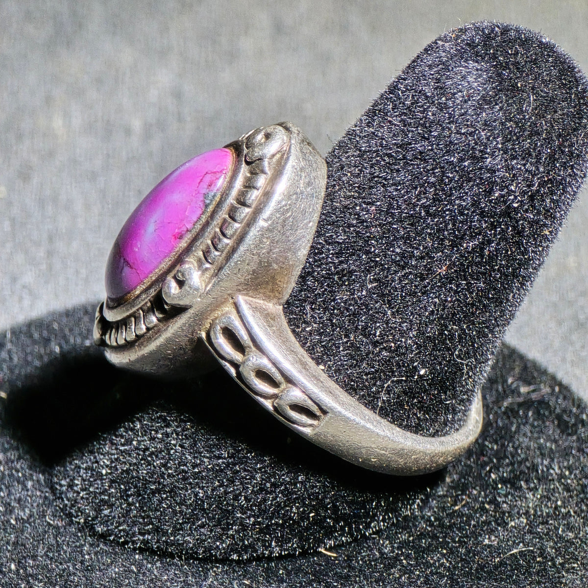Vintage Sterling Silver Ring with Pink Cabochon Stone, Made in Thailand, Marked 925