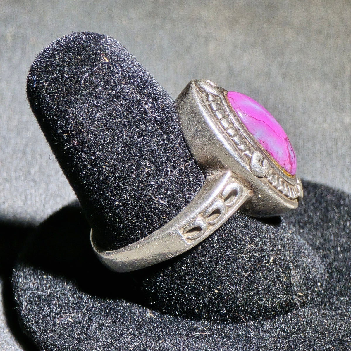 Vintage Sterling Silver Ring with Pink Cabochon Stone, Made in Thailand, Marked 925