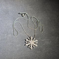Lot 097 - Vintage Sterling Silver Snowflake Pendant Necklace with Round and Baguette-Cut Clear Stones on Box Chain, Total Weight 5.76 g