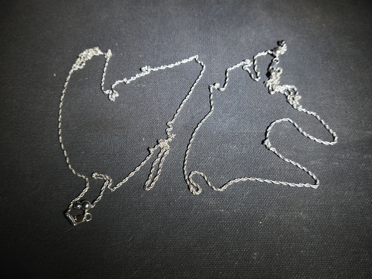Pair of Vintage Sterling Silver Rope Chain Necklaces with Adjustable Bolo Clasps, Marked 925Y