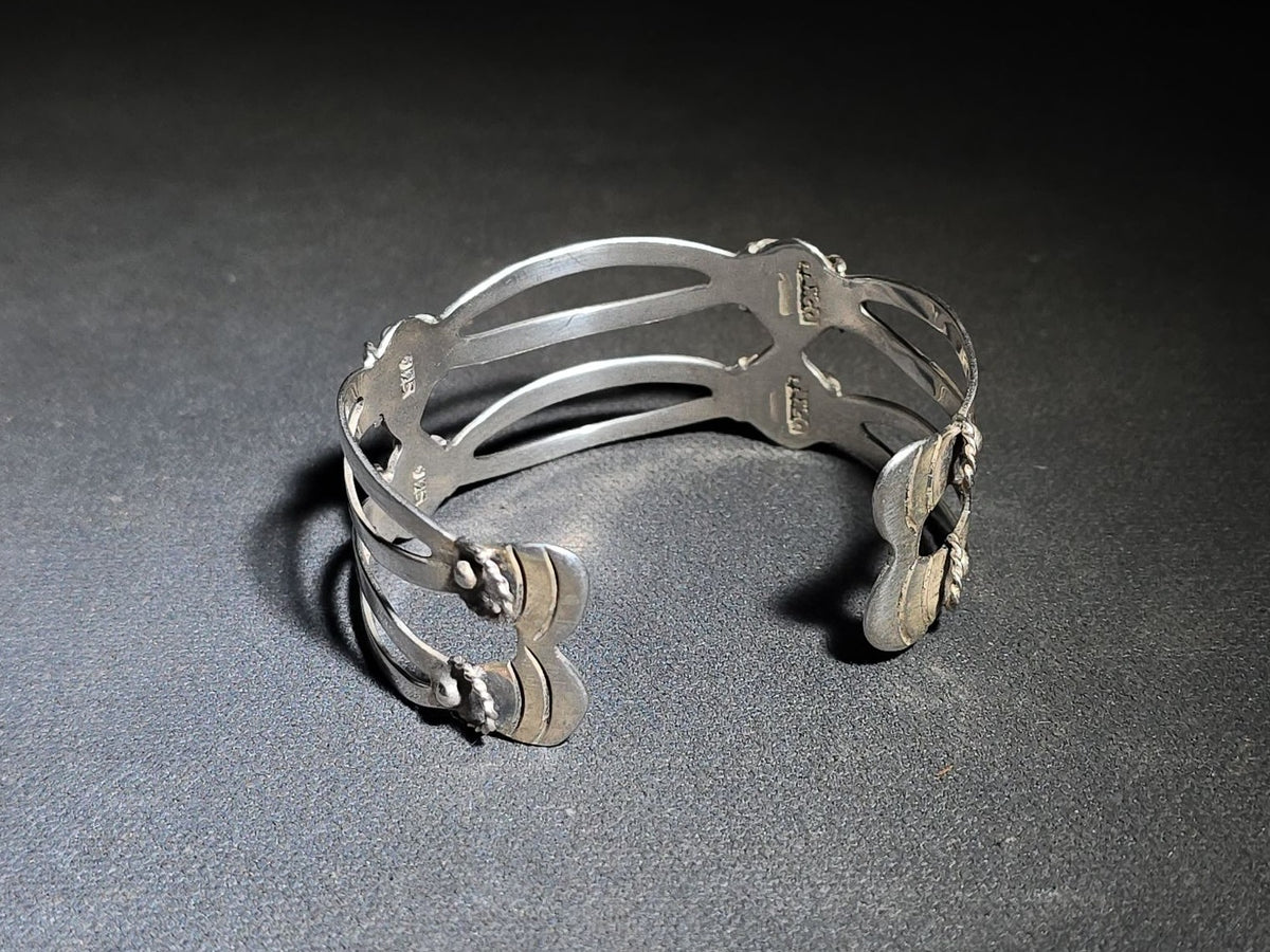 Vintage Taxco Sterling Silver Cuff Bracelet with Twisted Wire and Ball Accents