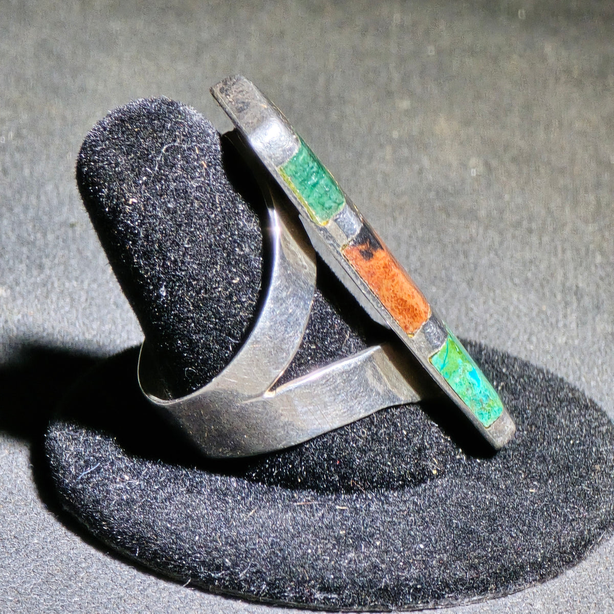 Vintage Sterling Silver Multi-Stone Inlay Ring, Made in Mexico, Signed Quintin V