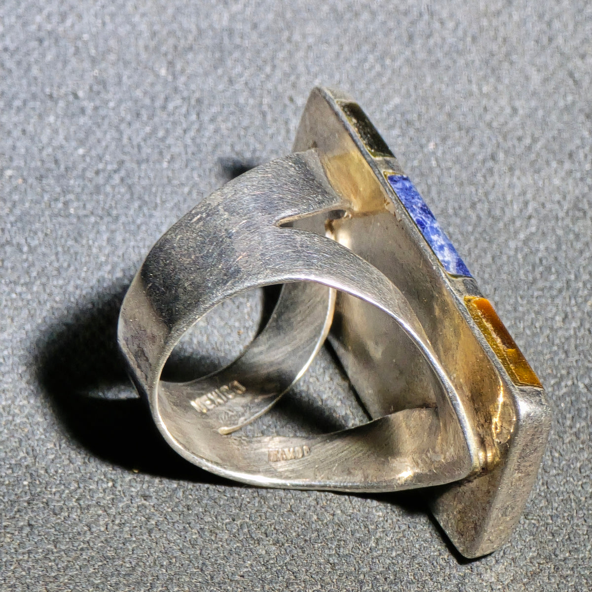 Vintage Sterling Silver Multi-Stone Inlay Ring, Made in Mexico, Signed Quintin V