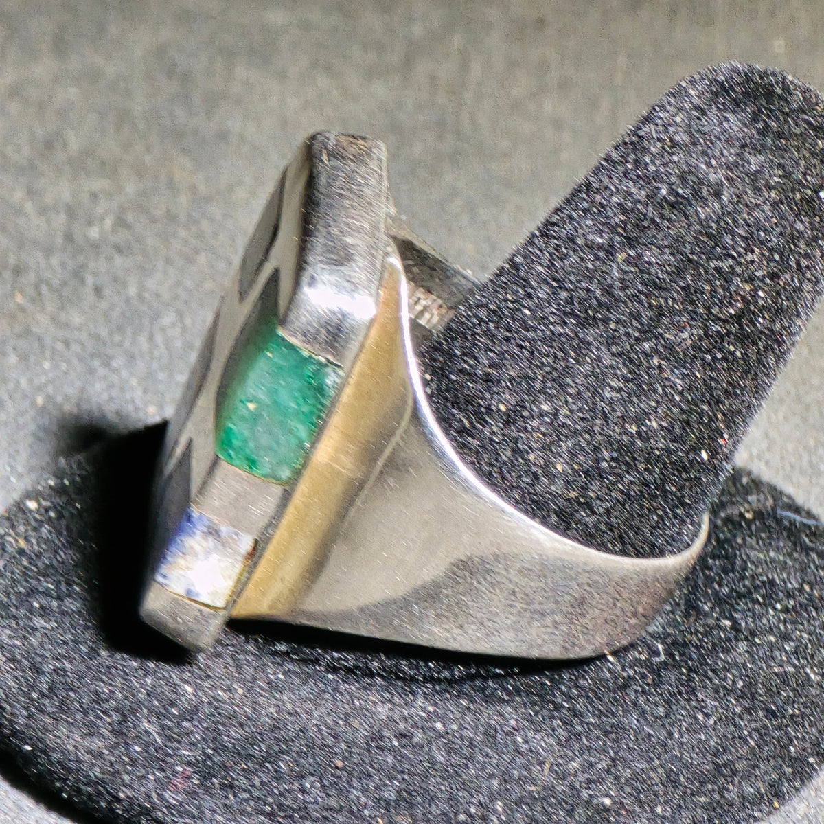 Vintage Sterling Silver Multi-Stone Inlay Ring with Square Face, Signed Quintin V, Made in Mexico