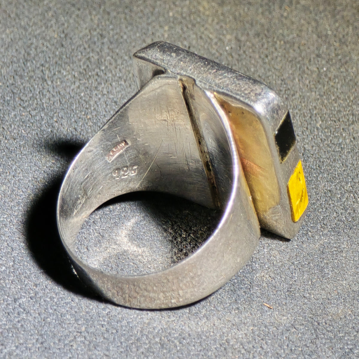 Vintage Sterling Silver Multi-Stone Inlay Ring with Square Face, Signed Quintin V, Made in Mexico