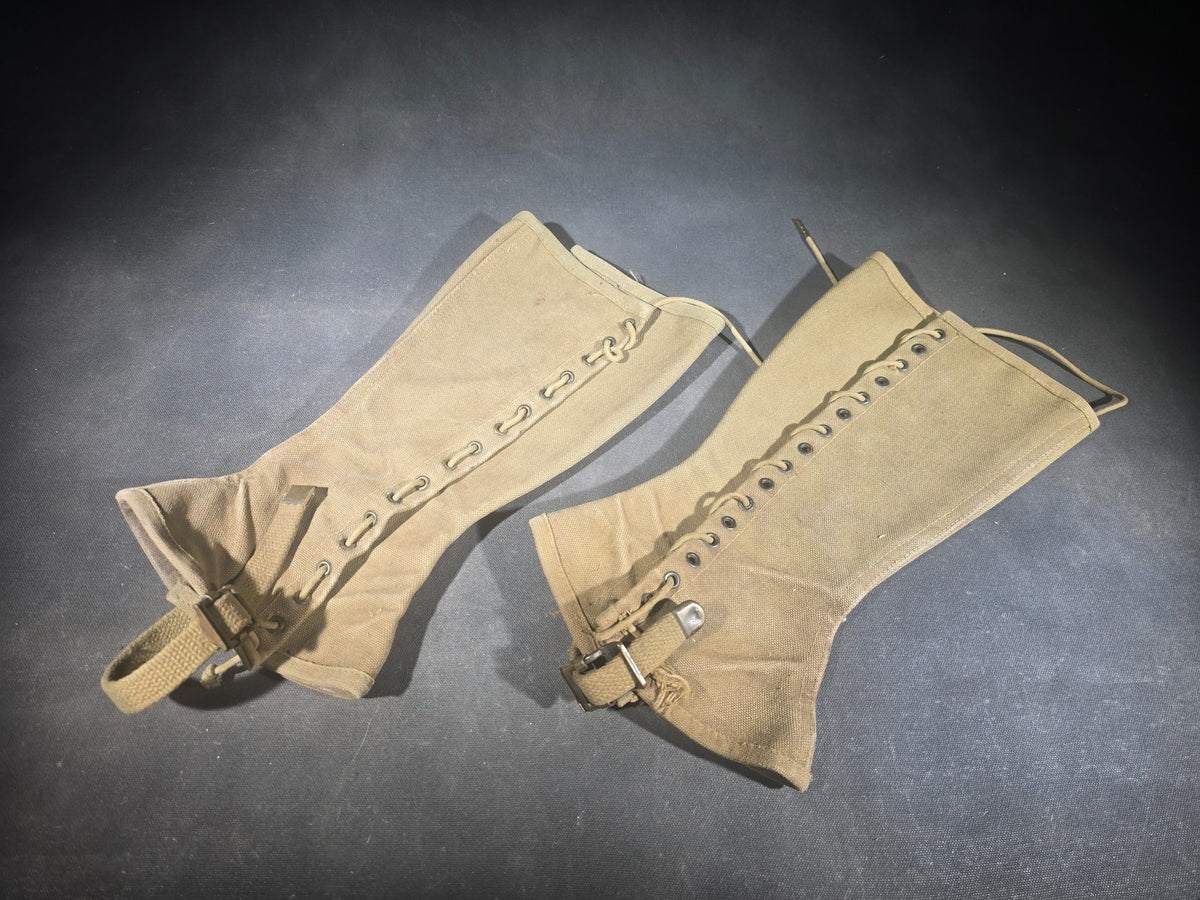 Pair of Vintage U.S. Military M-1938 Canvas Leggings, Circa 1942, Ink-Marked "Hughes, W. H."