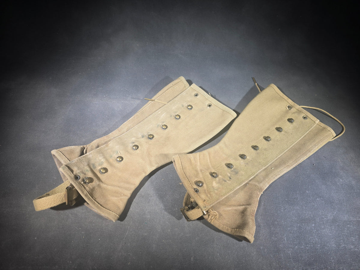 Pair of Vintage U.S. Military M-1938 Canvas Leggings, Circa 1942, Ink-Marked "Hughes, W. H."
