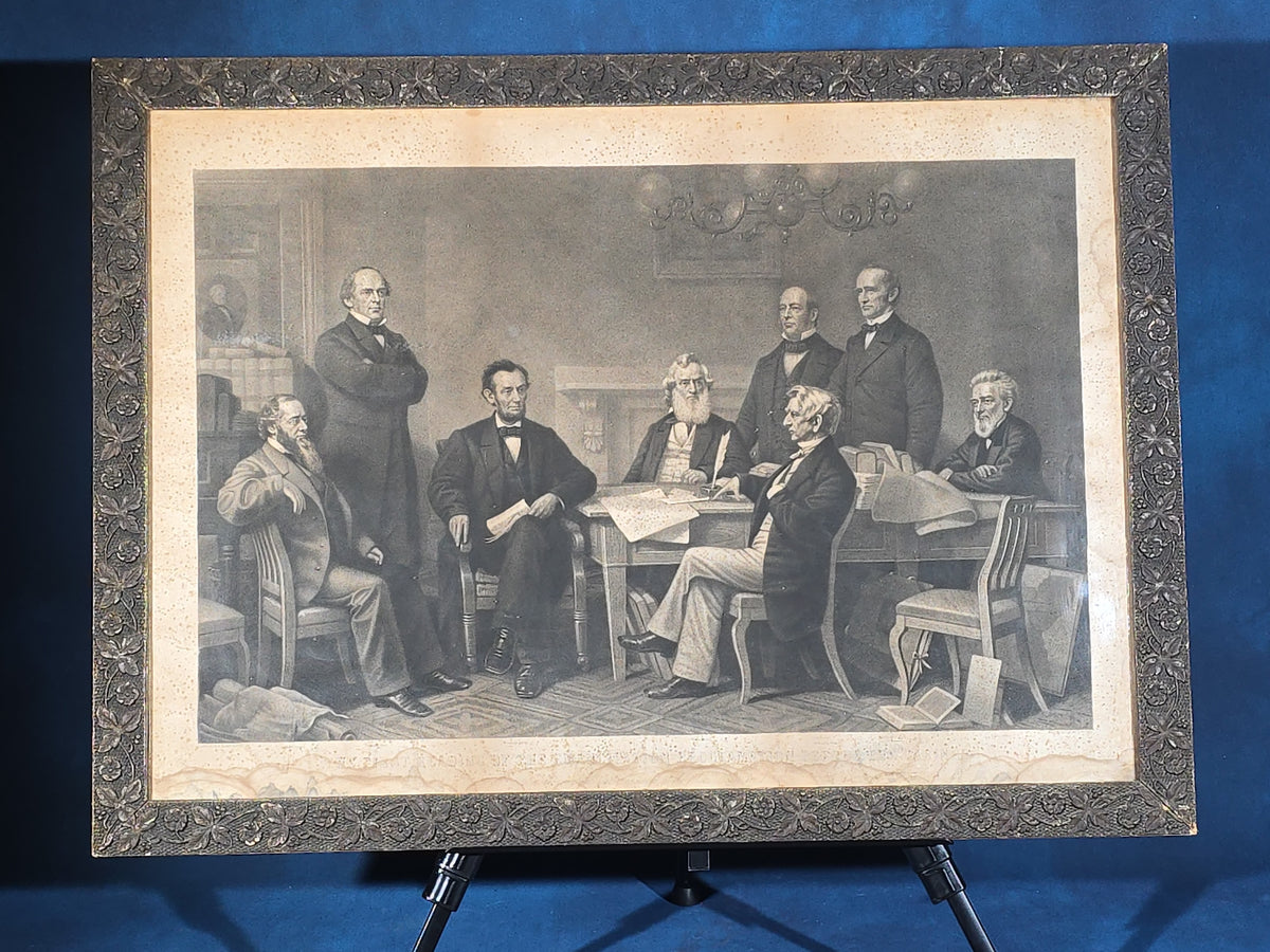 Antique Framed Engraving Print, "First Reading of the Emancipation Proclamation Before the Cabinet," Painted by F.B. Carpenter, Engraved by A.H. Ritchie