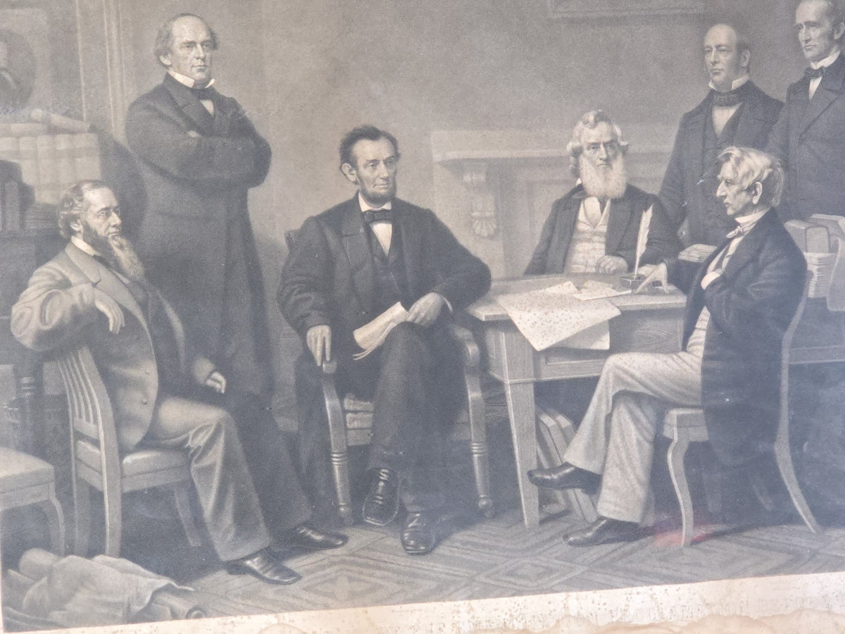 Antique Framed Engraving Print, "First Reading of the Emancipation Proclamation Before the Cabinet," Painted by F.B. Carpenter, Engraved by A.H. Ritchie