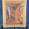 Lot 012 - Antique Oil Painting on Canvas, Genre Scene of a Mother and Two Children in a Cottage Interior, in Gilt Frame, 15-3/4" W x 18-7/8" H