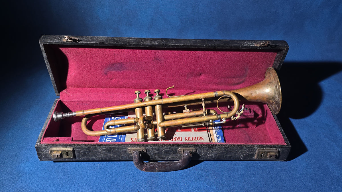Vintage Brass Trumpet with Mouthpiece and Case, Manufactured by Prof. Romeo Orsi, Milan