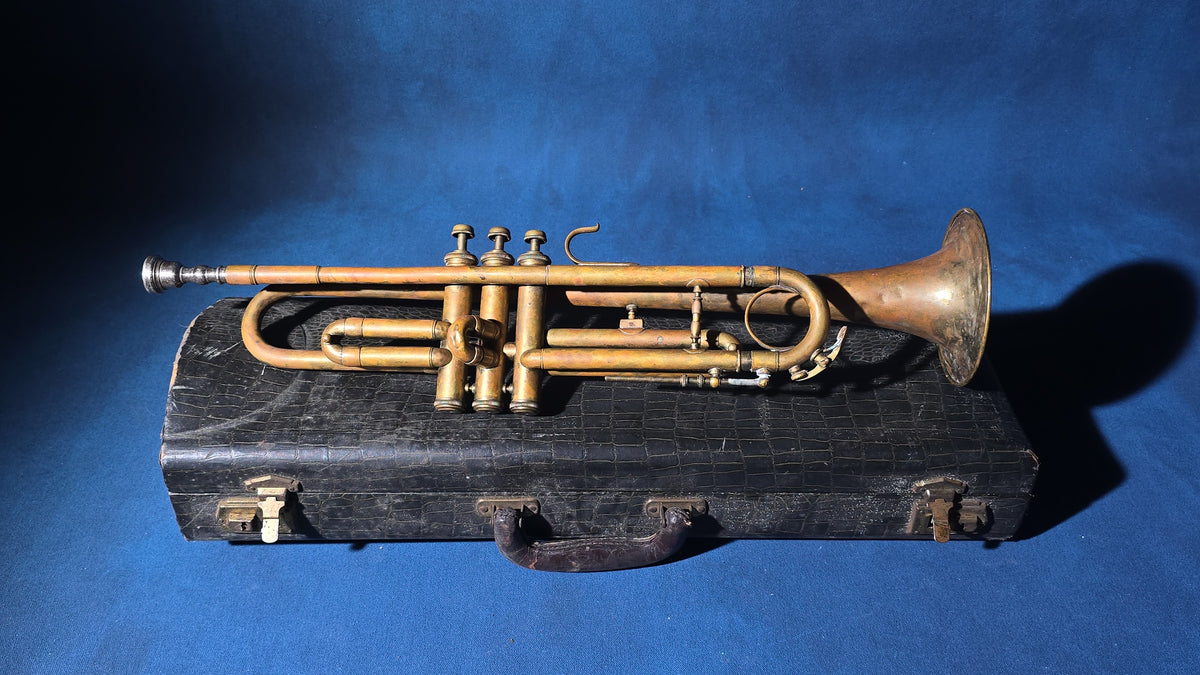 Vintage Brass Trumpet with Mouthpiece and Case, Manufactured by Prof. Romeo Orsi, Milan