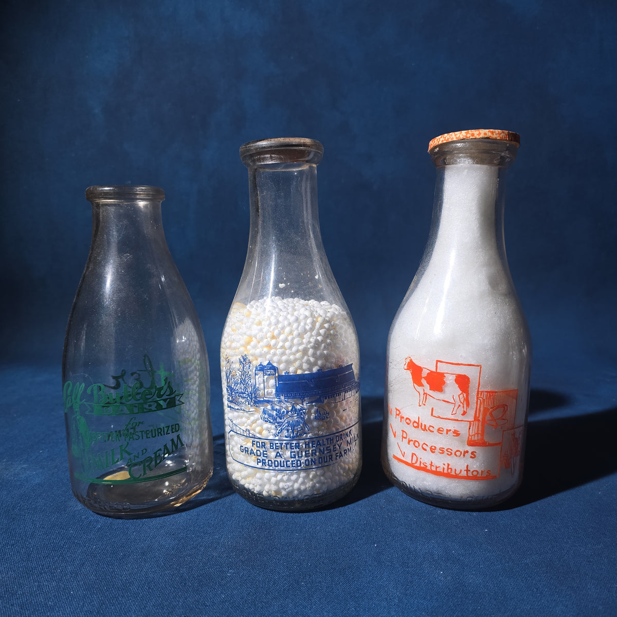 Grouping of 14 Vintage Printed Glass Dairy Milk Bottles including Brownell Bros., Price's Farms Dairy, Talcott View Farms, Cashin's, and Great Oak Farm