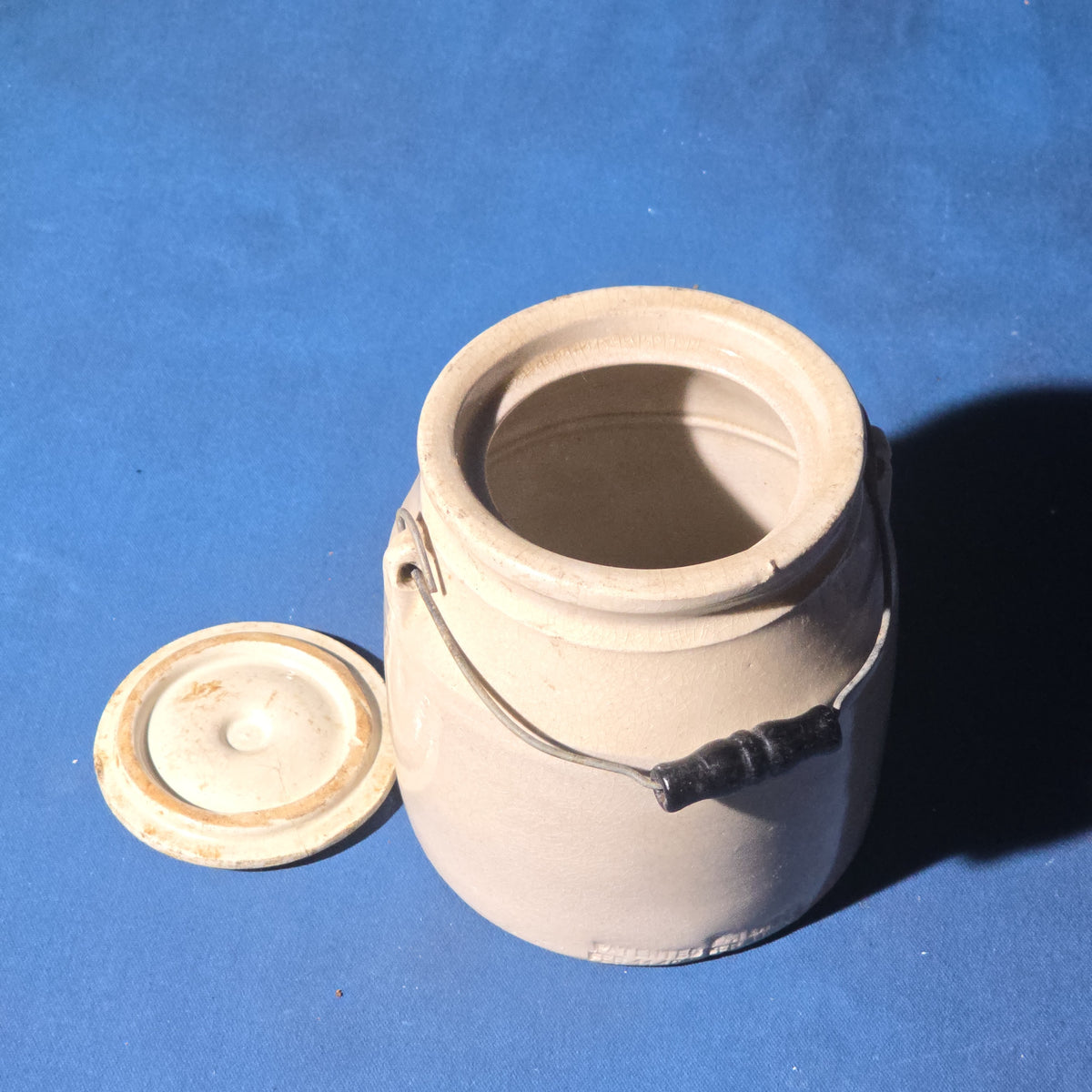 Antique "Home Made Preserves" Stoneware Crock with Lid and Bail Handle, Manufactured by H. A. Johnson & Co., Boston, Massachusetts