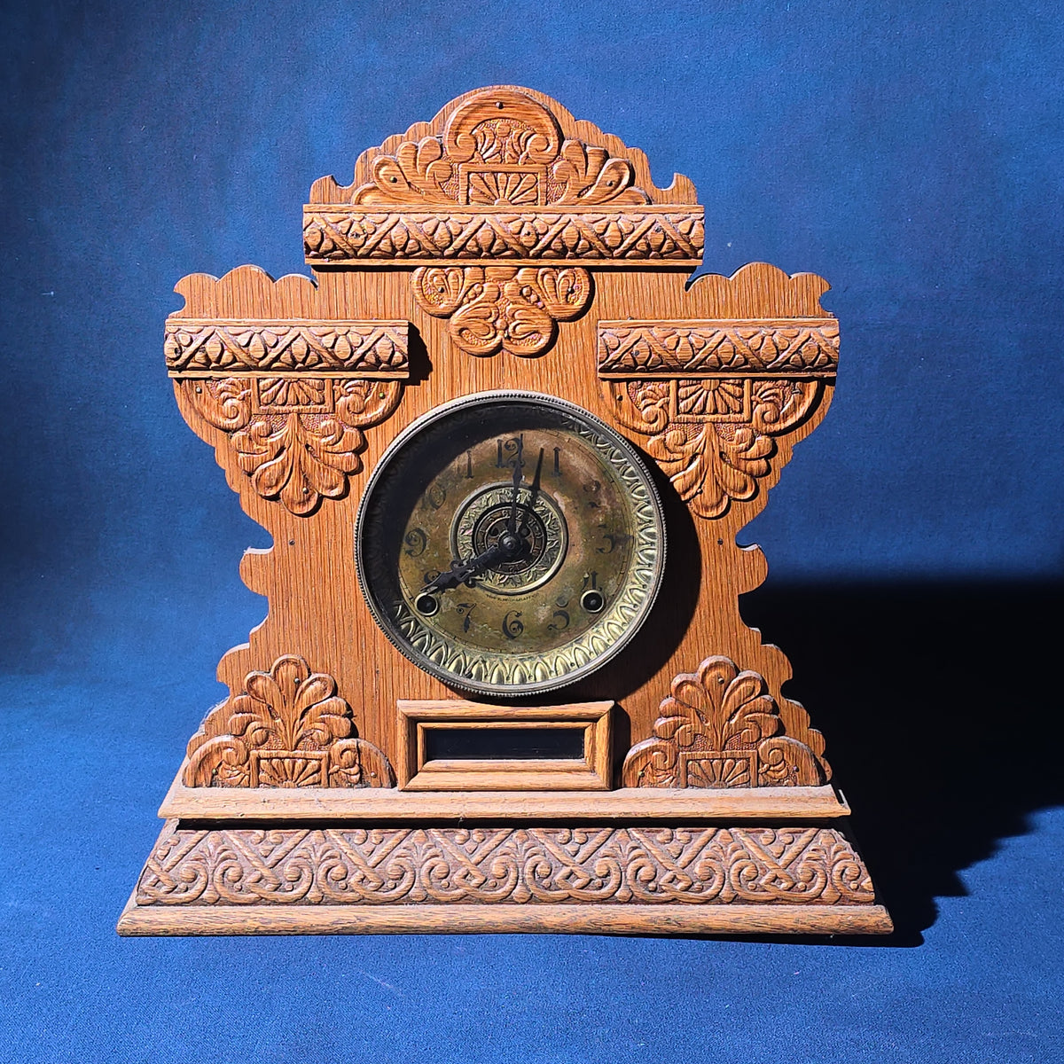 Antique Oak Cabinet Clock with Pendulum and Key, Manufactured by The E. Ingraham Co.