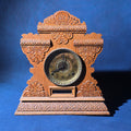 Lot 096 - Antique Oak Cabinet Clock with Pendulum and Key, Manufactured by the E. Ingraham Co., 14-3/8" L x 15-1/2" H