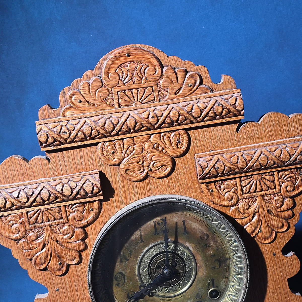 Antique Oak Cabinet Clock with Pendulum and Key, Manufactured by The E. Ingraham Co.