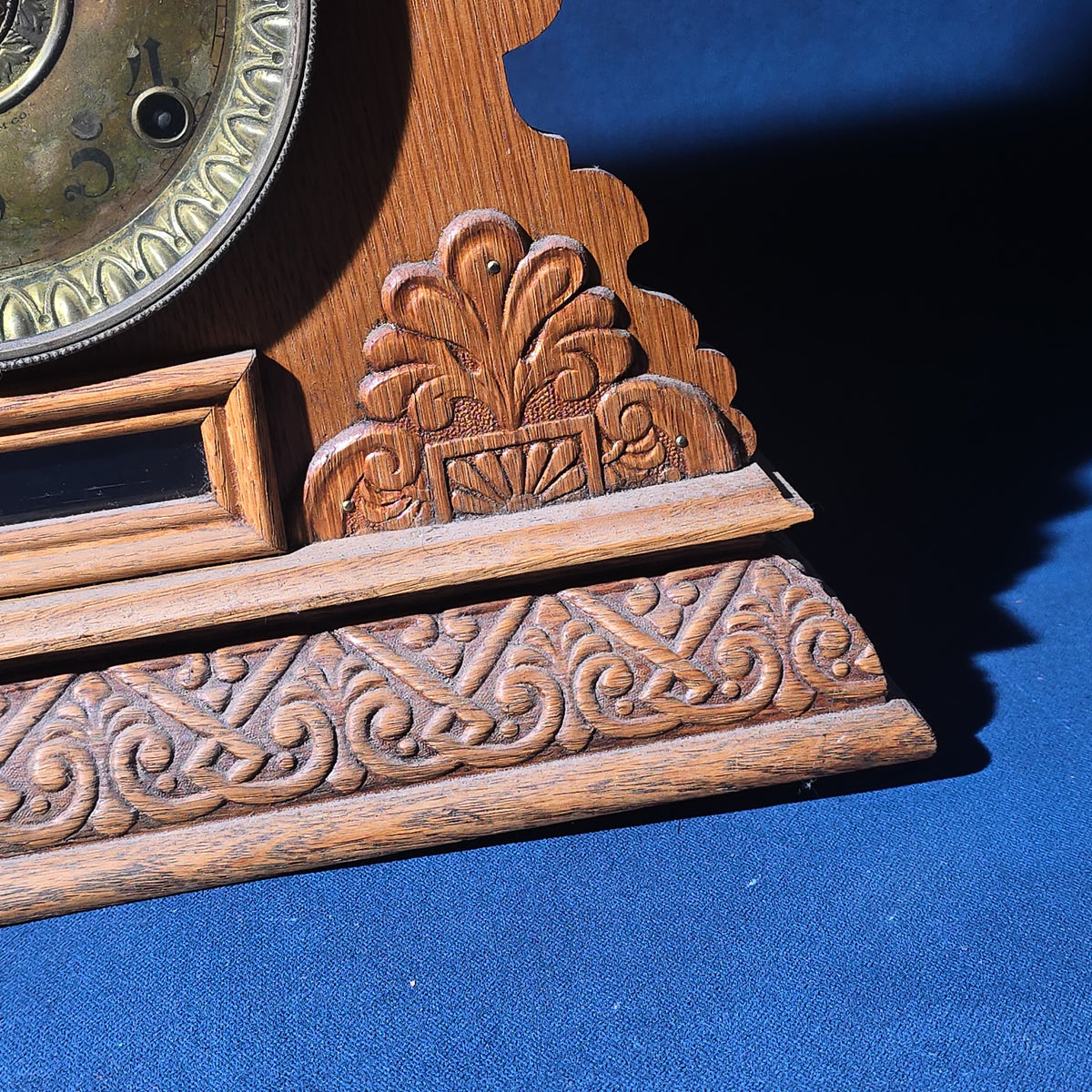 Antique Oak Cabinet Clock with Pendulum and Key, Manufactured by The E. Ingraham Co.