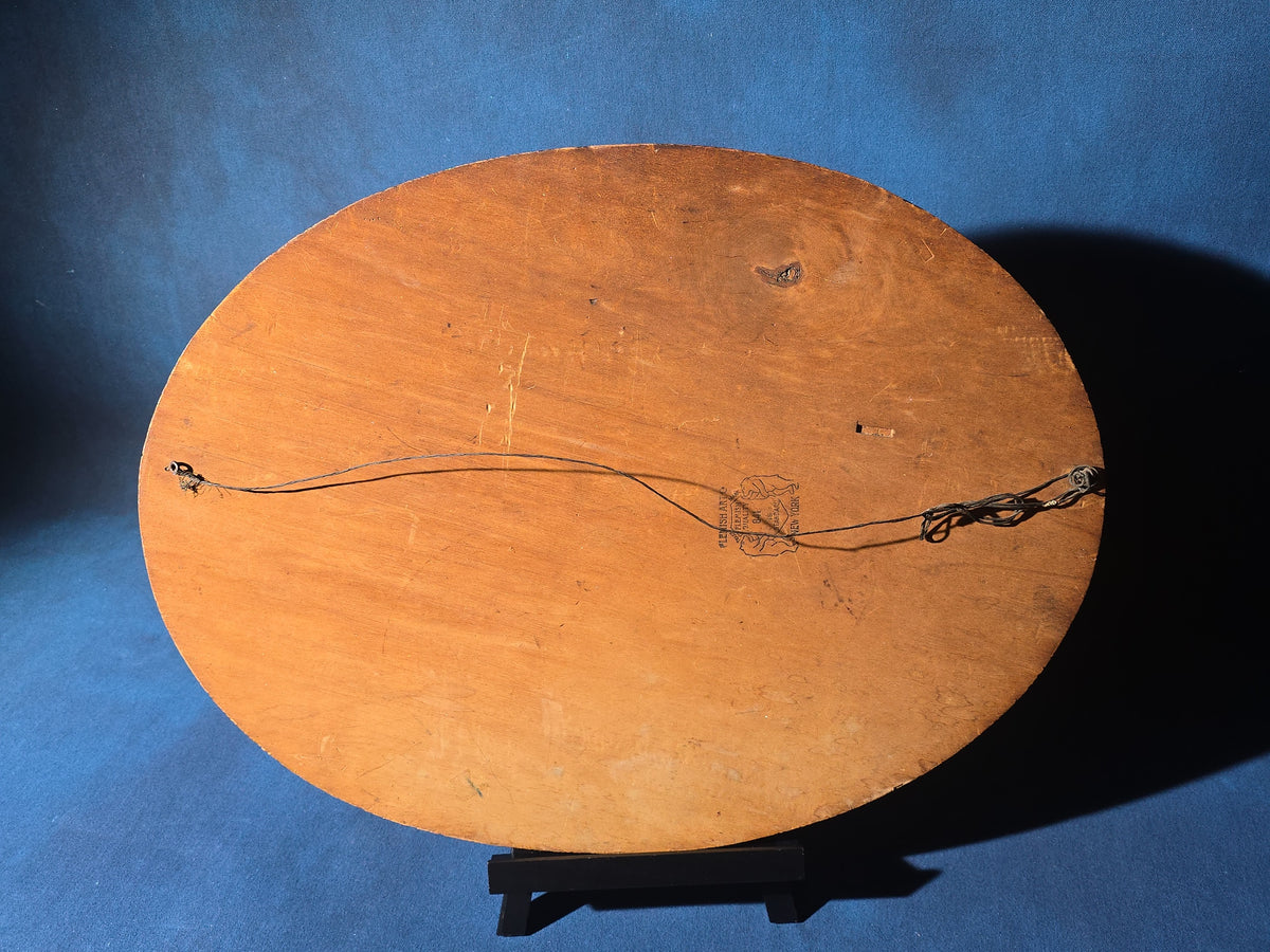 Antique Flemish Art Co. Pyrography Oval Wood Plaque of a Dog, New York