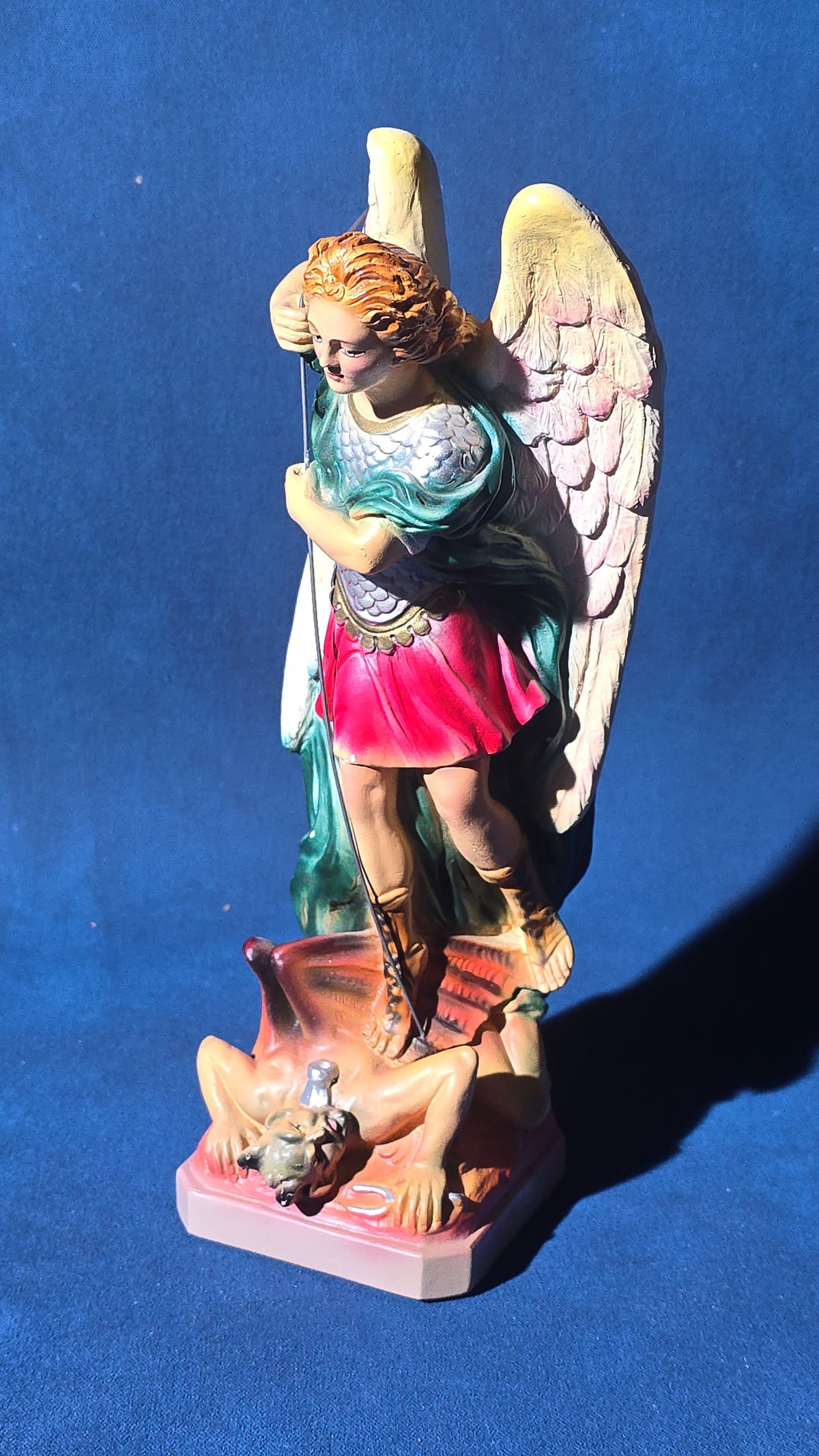 Vintage Polychrome Chalkware Saint Michael the Archangel Statue, Dated 1972