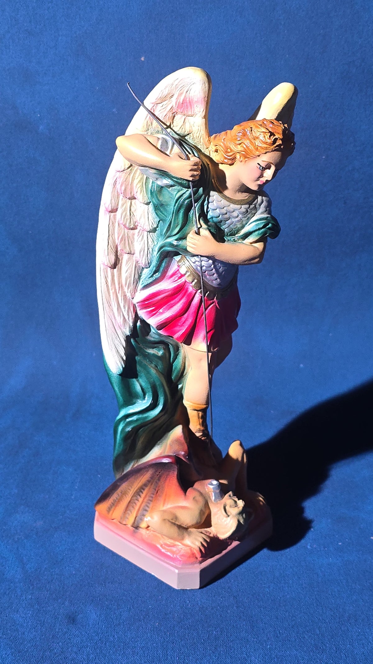 Vintage Polychrome Chalkware Saint Michael the Archangel Statue, Dated 1972