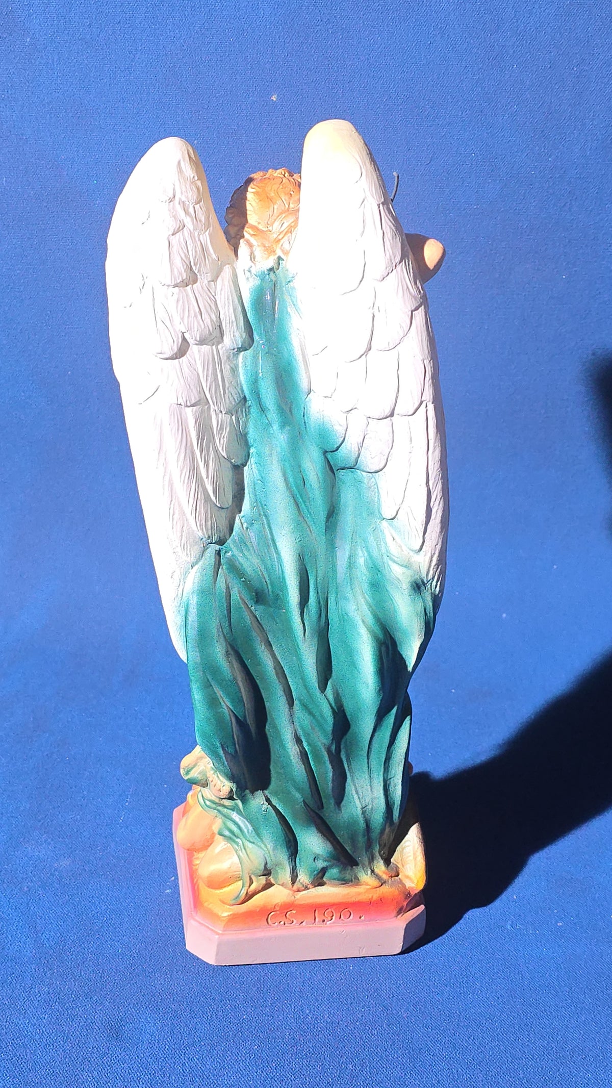Vintage Polychrome Chalkware Saint Michael the Archangel Statue, Dated 1972