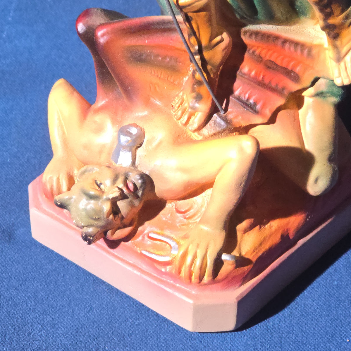 Vintage Polychrome Chalkware Saint Michael the Archangel Statue, Dated 1972