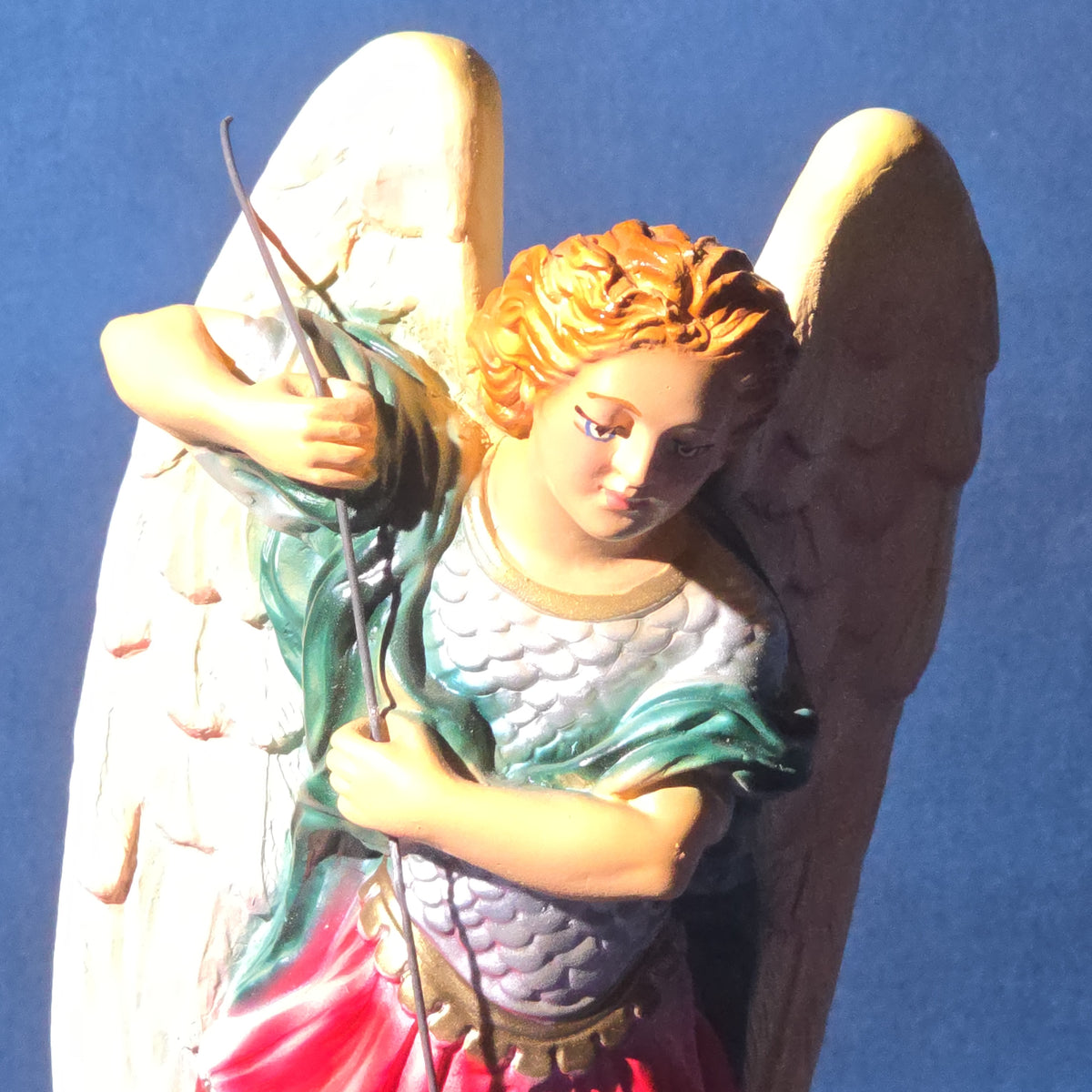Vintage Polychrome Chalkware Saint Michael the Archangel Statue, Dated 1972