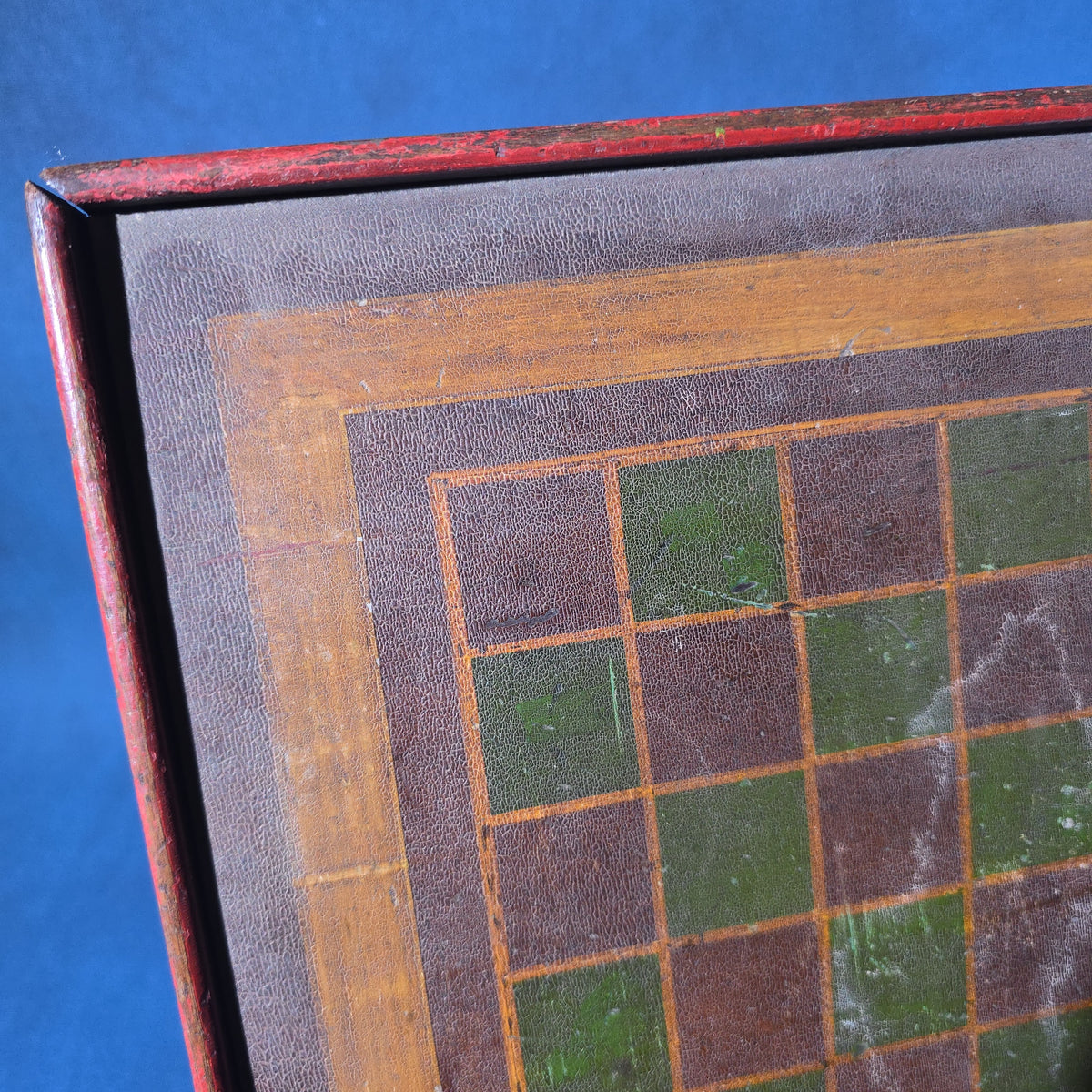 Antique Painted Wood Checkerboard Game Board in Green, Brown, and Red