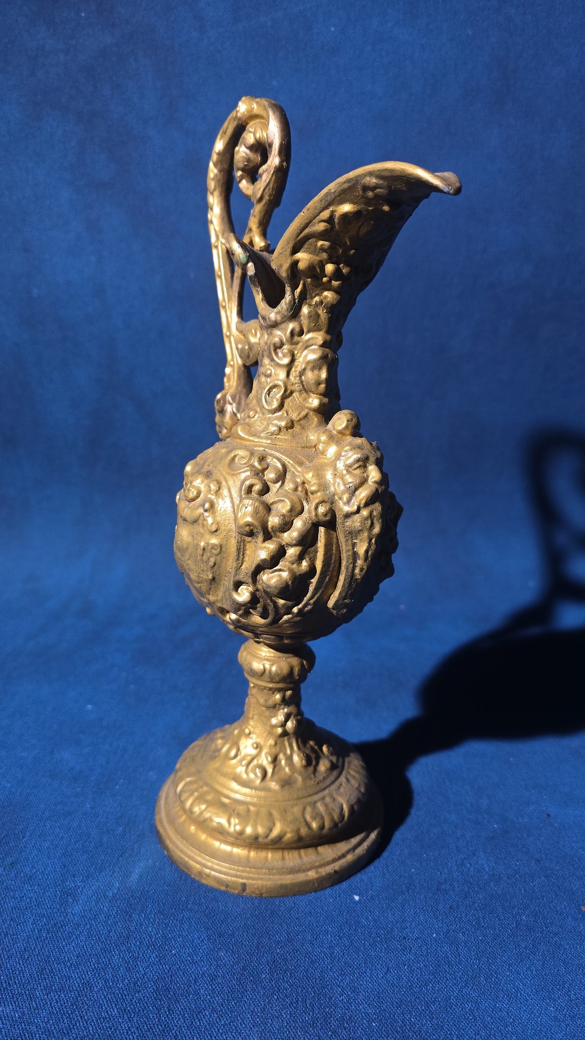 Antique Cast Iron Decorative Ewer with Gold-Painted Finish