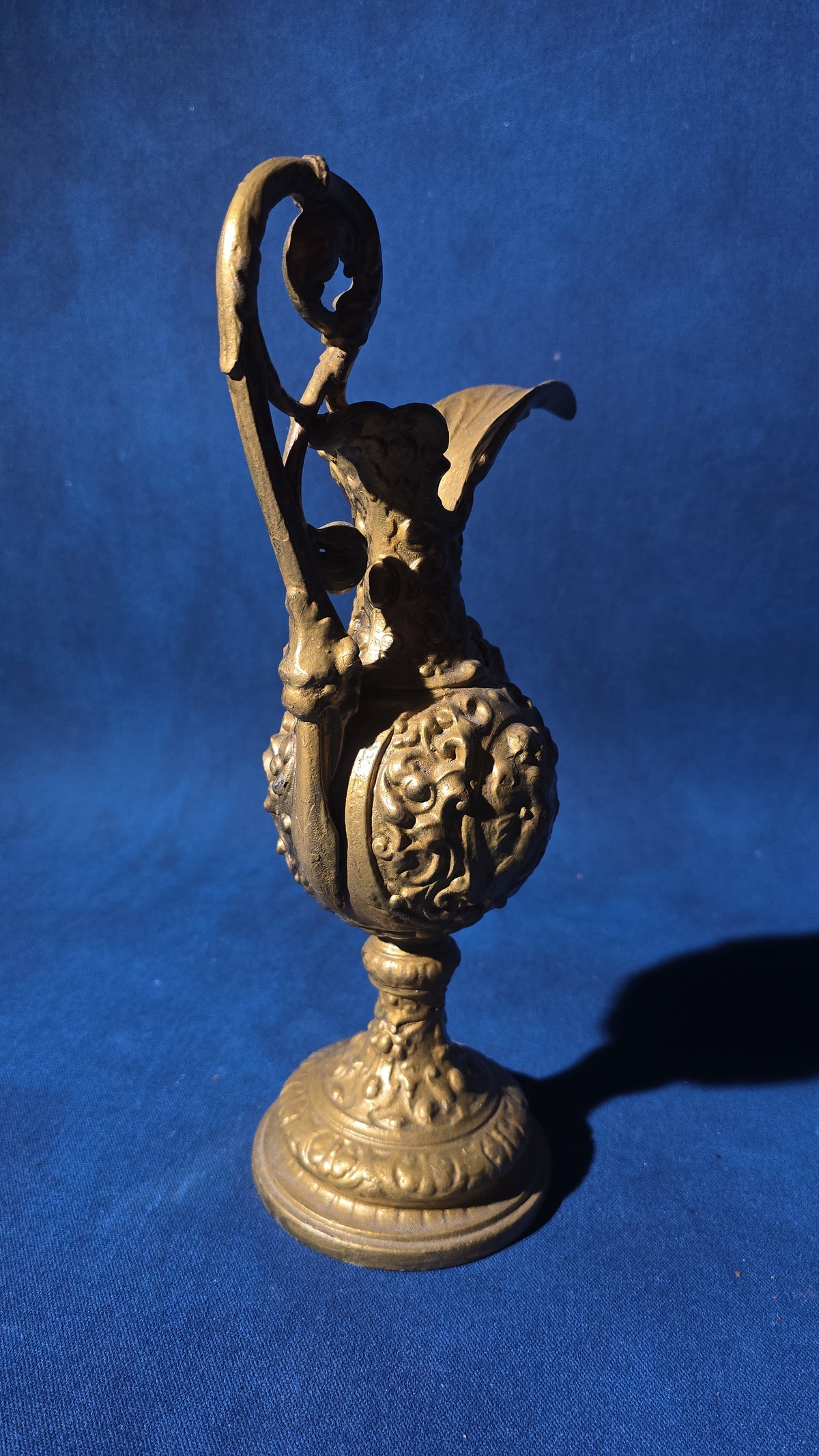 Antique Cast Iron Decorative Ewer with Gold-Painted Finish