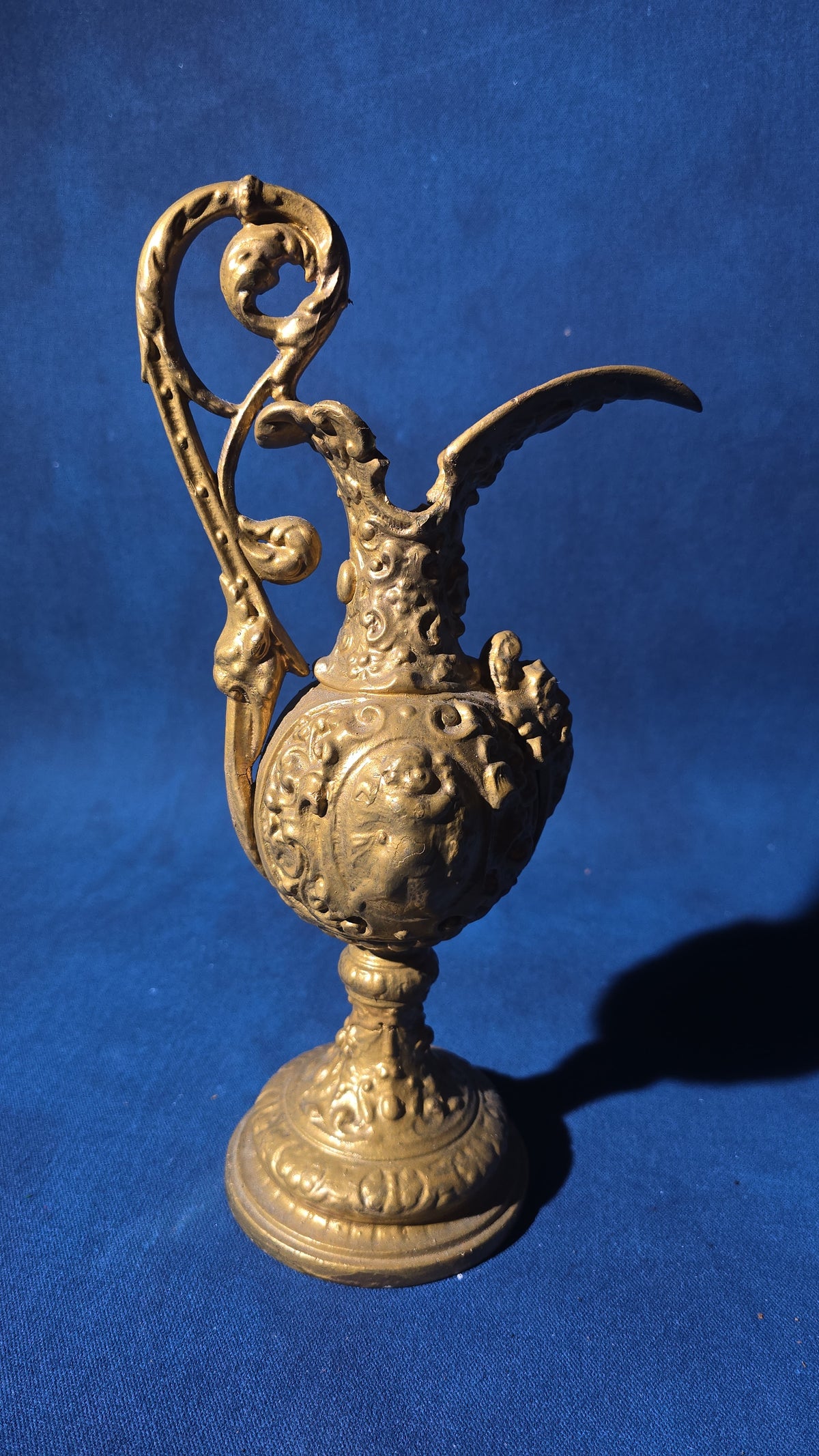 Antique Cast Iron Decorative Ewer with Gold-Painted Finish