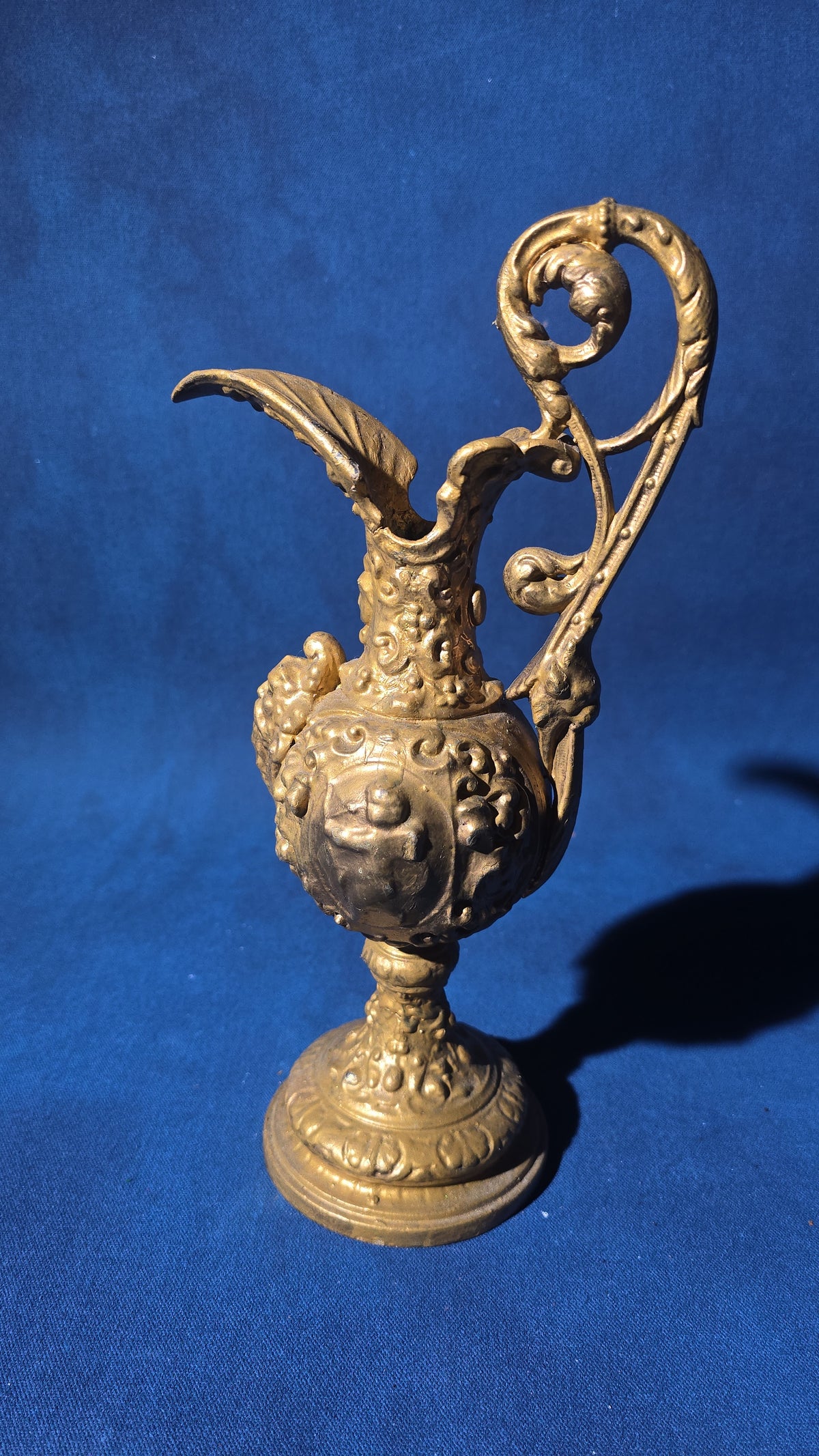 Antique Cast Iron Decorative Ewer with Gold-Painted Finish