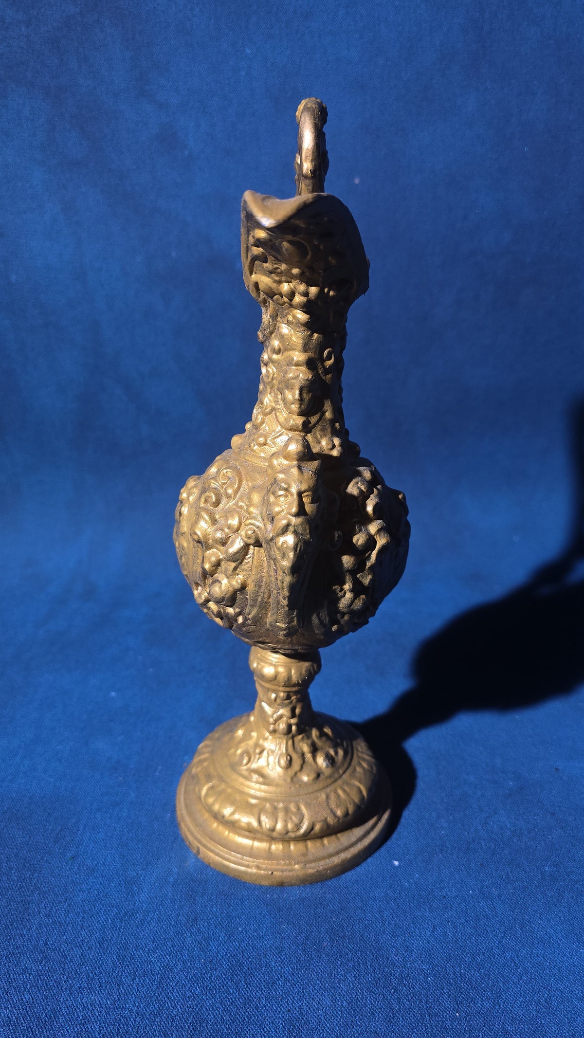 Antique Cast Iron Decorative Ewer with Gold-Painted Finish