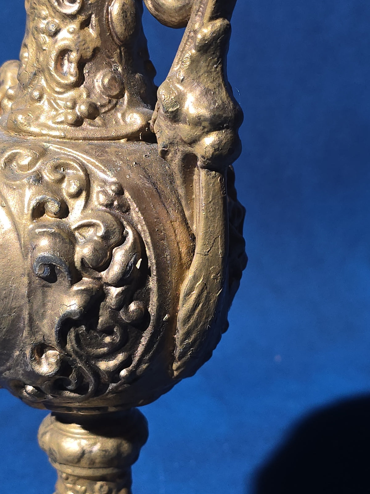 Antique Cast Iron Decorative Ewer with Gold-Painted Finish