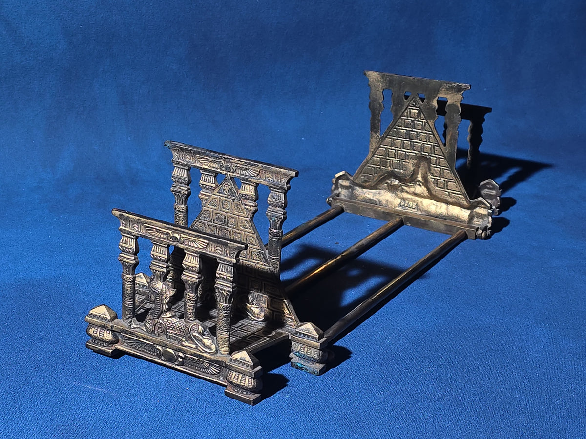Antique Egyptian Revival Brass Expandable Book Rack
