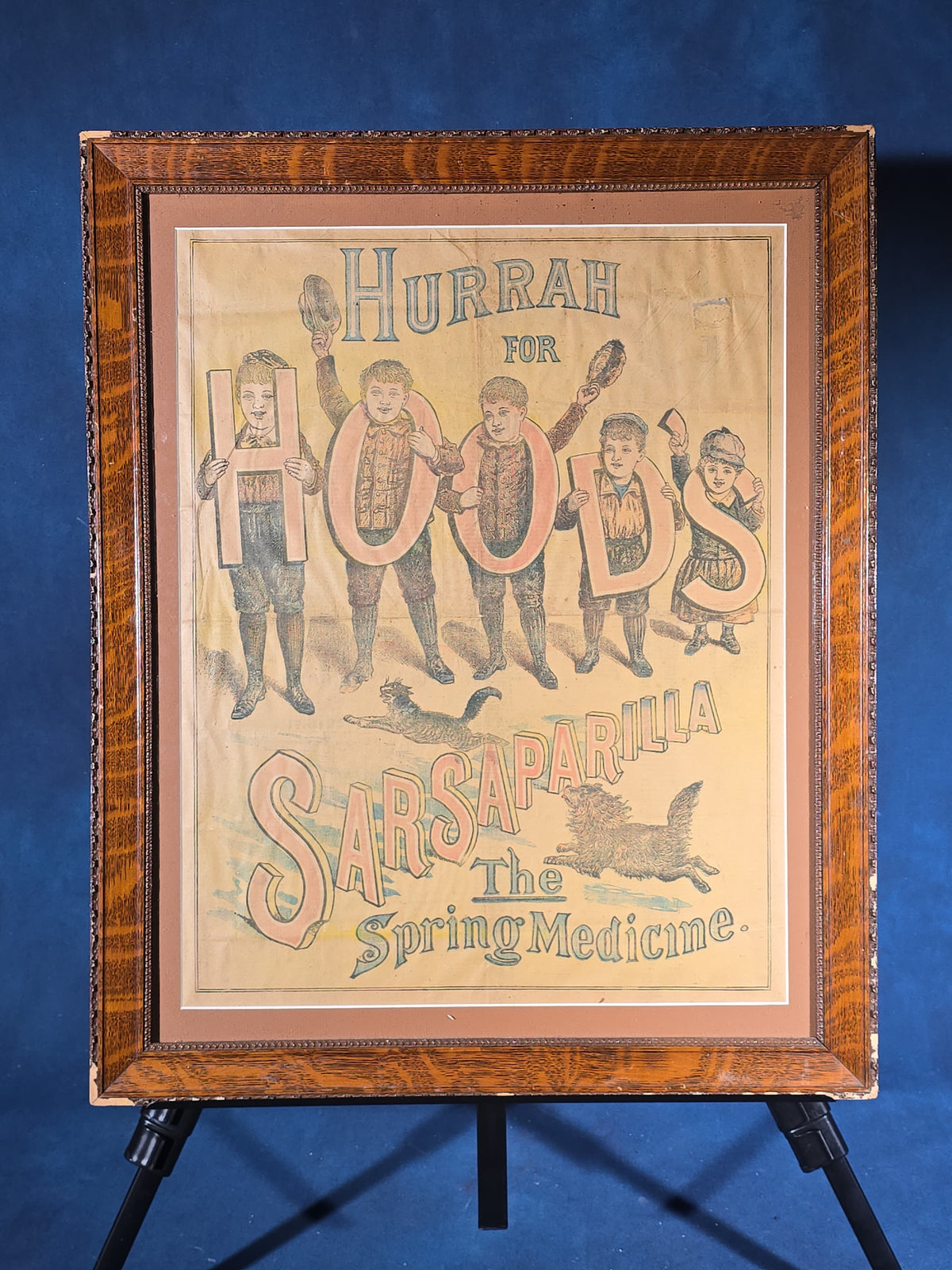 Antique Framed "Hurrah for Hood's Sarsaparilla The Spring Medicine" Advertising Broadside