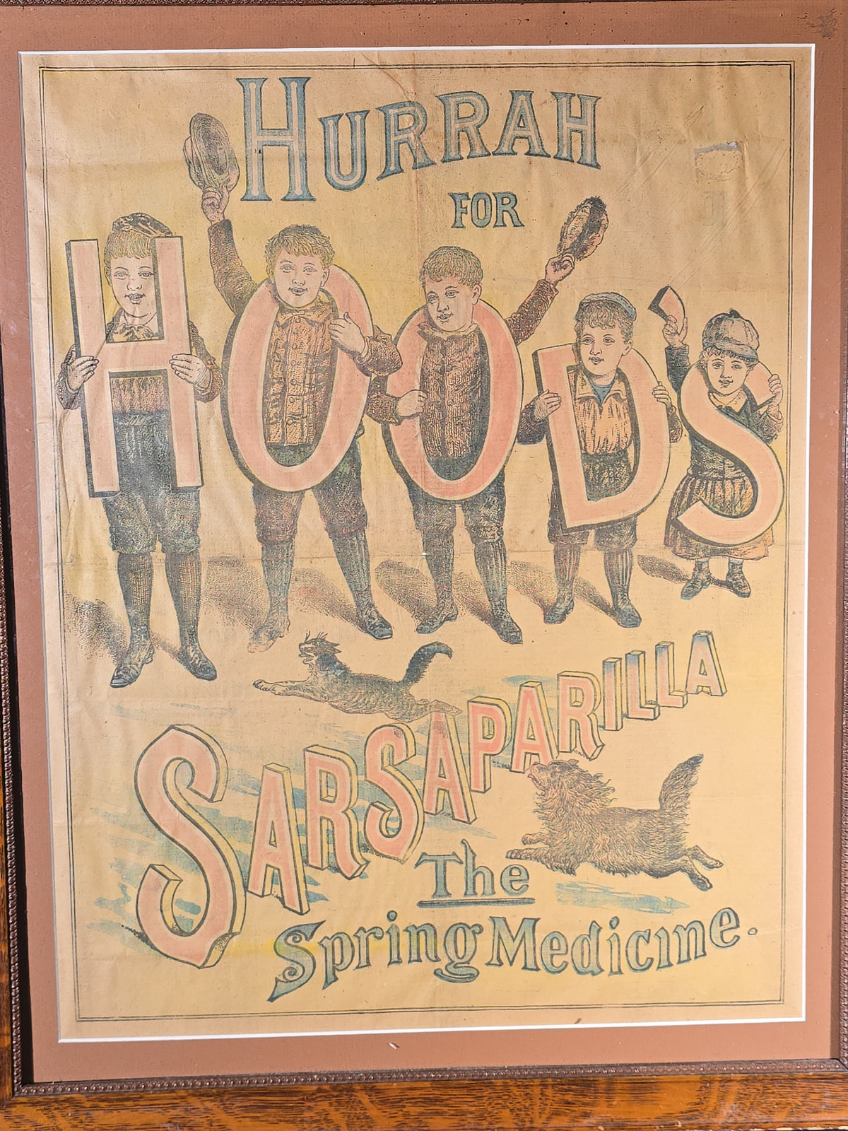 Antique Framed "Hurrah for Hood's Sarsaparilla The Spring Medicine" Advertising Broadside