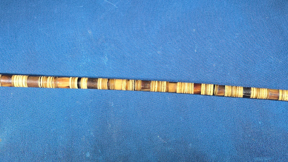 Antique Banded Horn Walking Cane with Round Knob Handle and Metal Tip