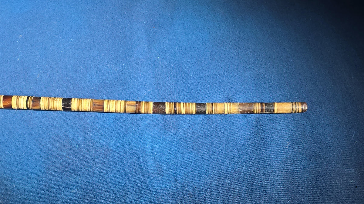 Antique Banded Horn Walking Cane with Round Knob Handle and Metal Tip