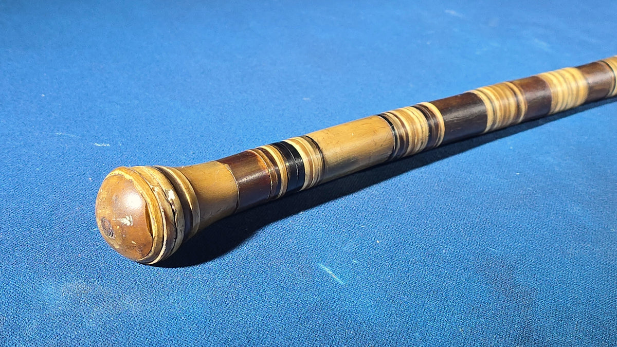 Antique Banded Horn Walking Cane with Round Knob Handle and Metal Tip
