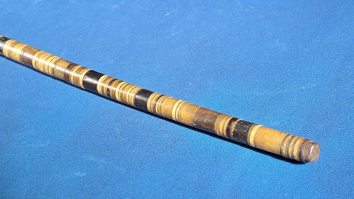 Antique Banded Horn Walking Cane with Round Knob Handle and Metal Tip