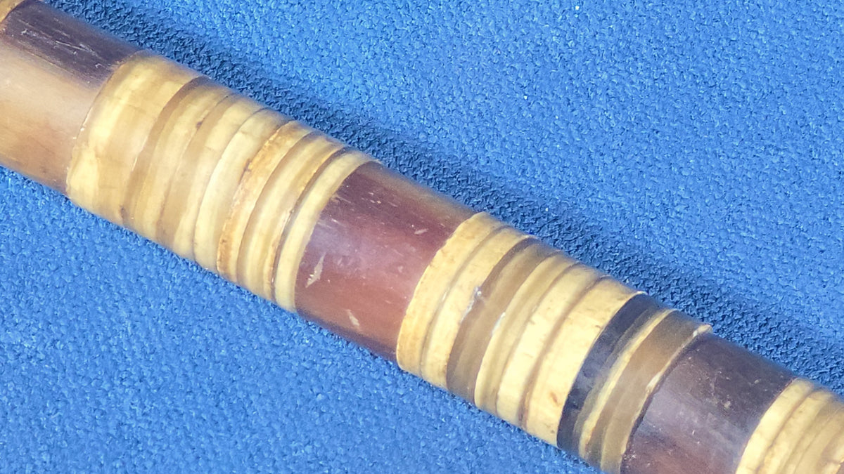 Antique Banded Horn Walking Cane with Round Knob Handle and Metal Tip