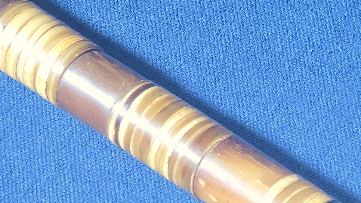 Antique Banded Horn Walking Cane with Round Knob Handle and Metal Tip