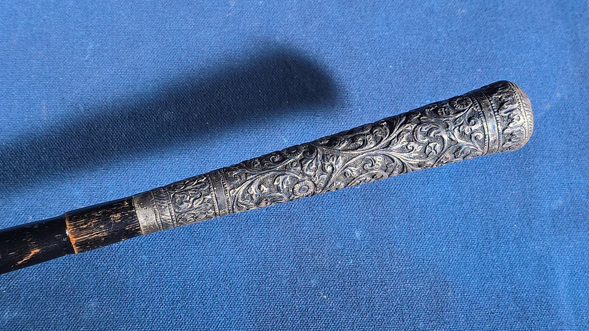 Antique Parasol with Ornate Repousse Metal Handle